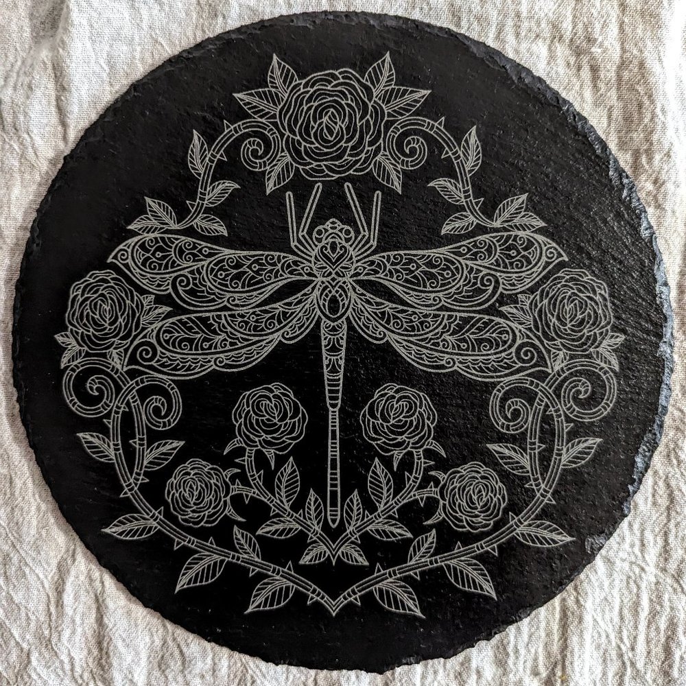 Dragonfly Laser Etched Slate Table Mat - Cheese Board